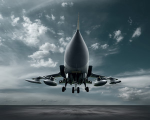 Wall Mural - Military airplane at flying on the speed