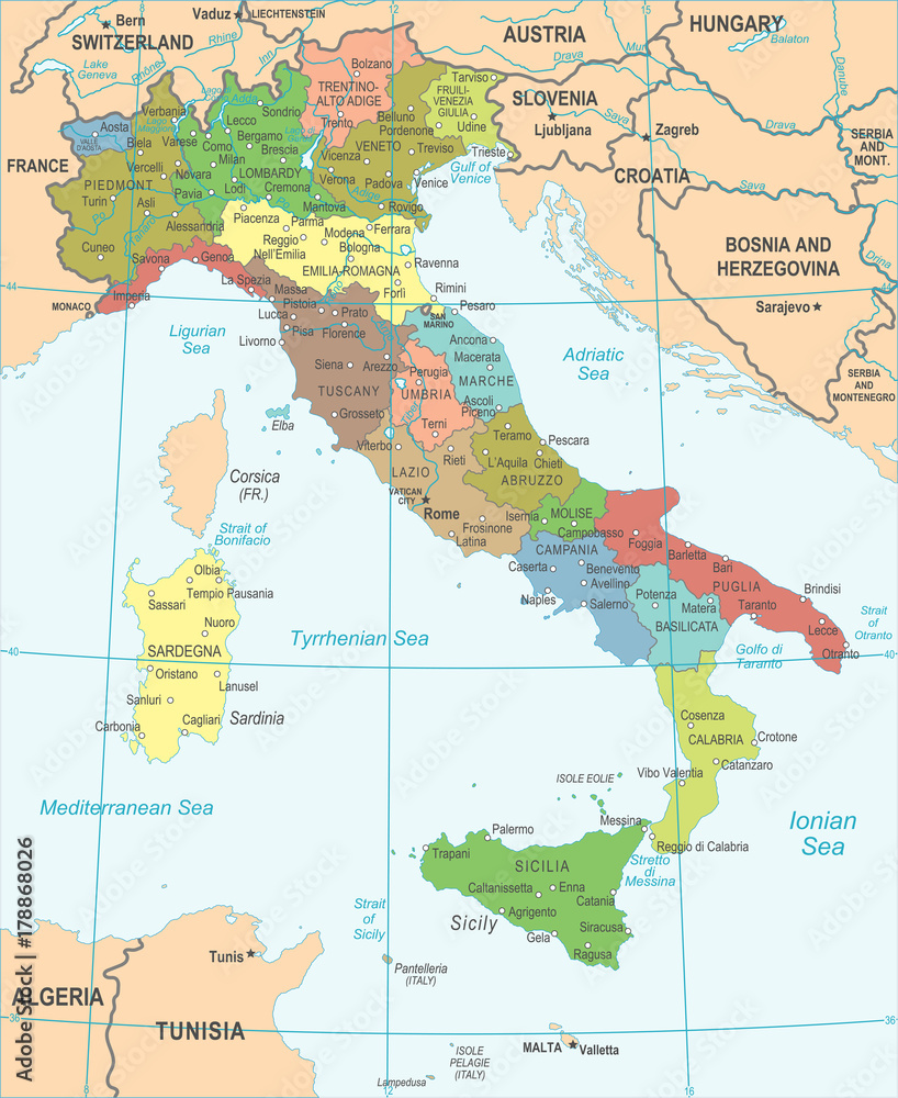 Italy Map Vector Illustration Foto Poster Wandbilder Bei Europosters