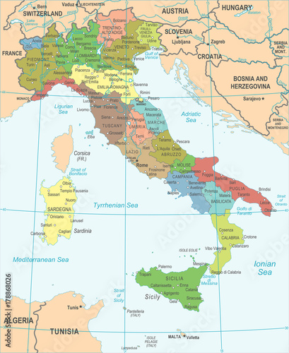 Italy Map - Vector Illustration Tableau sur Toile