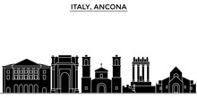 Italy, Ancona Architecture Skyline, Buildings, Silhouette, Outline Landscape, Landmarks. Editable Strokes. Flat Design Line Banner, Vector Illustration Concept. 