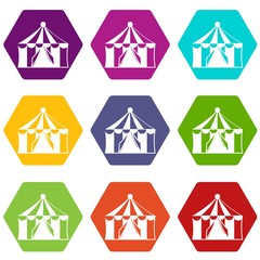 Canvas Print - Circus tent icon set color hexahedron