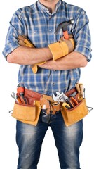 Poster - Worker with a tool belt isolated on white background