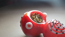 Red Art Glass Pipe Bowl Legal Weed