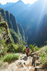 woman hike in mountain landscape