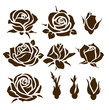 Vector set of decorative rose icon. Flower silhouette