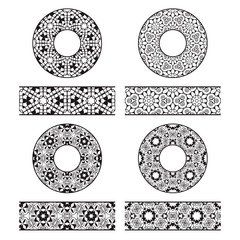 Sticker - Lace vector brushes templates and round decorations in oriental vintage style.