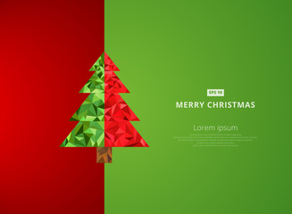 Wall Mural - template christmas tree red and green background with copy space