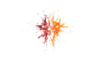 Wall Mural - explosion of two drops of orange and reddish liquid. slow motion. alpha