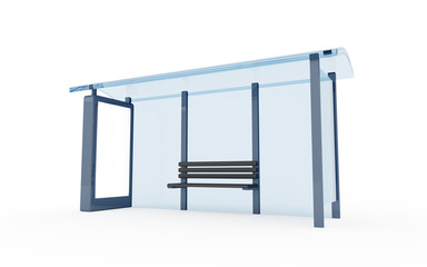 Wall Mural - 3D rendering of bus stop with blank vertical billboard (light box) isolated on white background