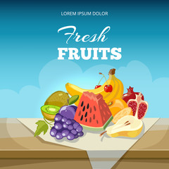 Wall Mural - Fruits concept vector background. Food poster template