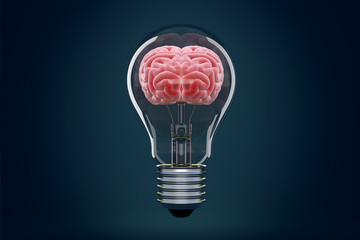 Human brain is inside a light bulb. Brains and ideas concept design.