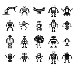 Poster - robot icon set, simple style