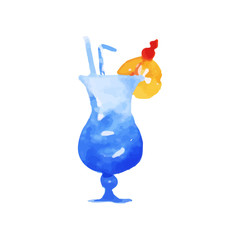 Sticker - Blue Hawaii cocktail colorful hand drawn watercolor vector Illustration