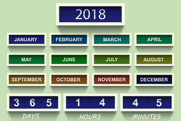 Wall Mural - calendar 2018. countdown timer 2018 year and month with shadow. vector illustration
