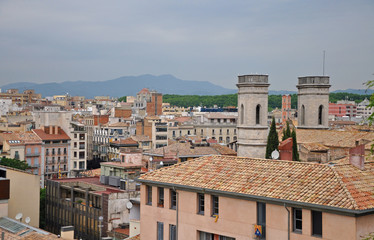 Wall Mural - Evening panorama of the city of Girona, Spain