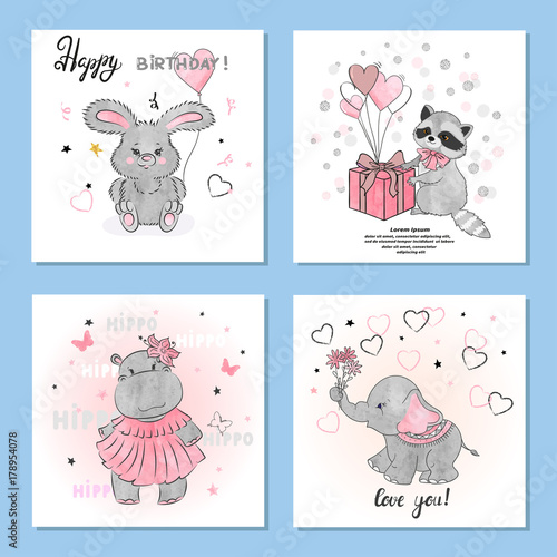 Greeting birthday cards set...