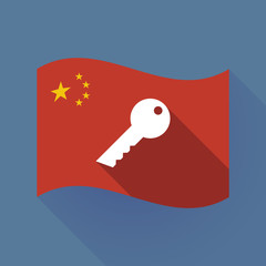 Wall Mural - Long shadow China flag with a key