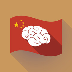 Poster - Long shadow China flag with a brain