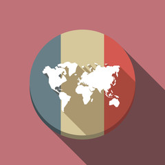 Wall Mural - Long shadow France flag with a world map