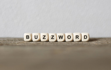 Wall Mural - Word BUZZWORD made with wood building blocks