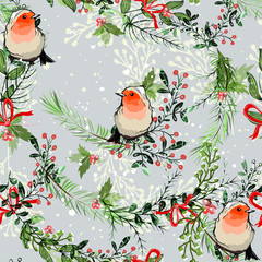 Wall Mural - Vintage Christmas elements seamless pattern backgr