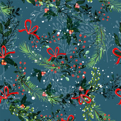 Vintage Christmas elements seamless pattern backgr