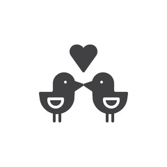 Love birds with heart icon vector, filled flat sign, solid pictogram isolated on white. Symbol, logo illustration.