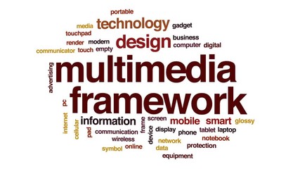 Wall Mural - multimedia framework animated word cloud, text design animation.