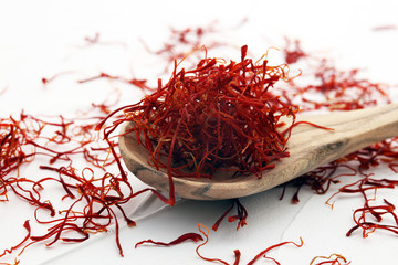 Dried saffron spice. Raw Organic pistil powder saffron.