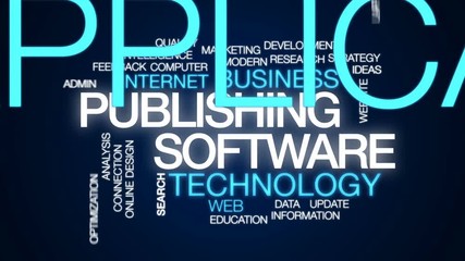 Poster - Publishing software animated word cloud, text design animation.