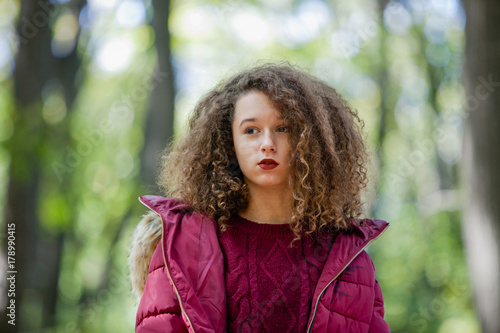 Portrait Of Curly Hair Teen Girl Outdoor Buy This Stock Photo