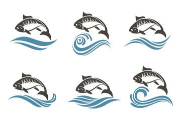  collection of fish icon with waves