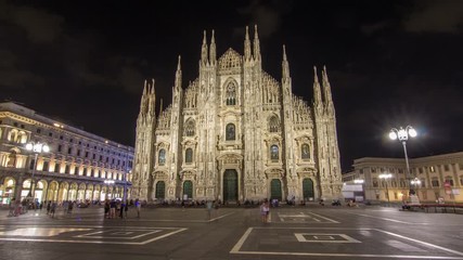 Wall Mural - Milan Cathedral night timelapse hyperlapse Duomo di Milano is the gothic cathedral church of Milan, Italy.