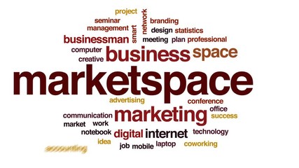 Sticker - Market space animated word cloud, text design animation.