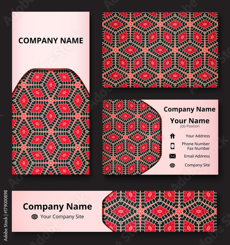 Download Branding Design Kit With Decorative Ornament Of Red Black And White Shades Premium Corporate Identity Template Business Stationery Mock Up Buy This Stock Vector And Explore Similar Vectors At Adobe Stock