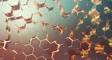 Golden Hexagonal Honeycomb Background,3d Background,Abstract 3d Rendering Of Gold Surface.
