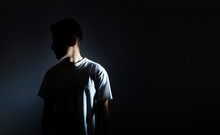 Silhouette Of Man On Black Background, Dark Portrait, Profile, Male Depression