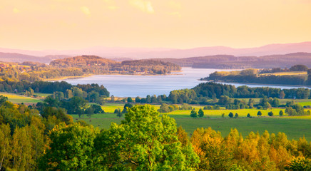 Autumn landscape at Lipno water reservoir, Sumava National Park, Southern Bohemia, Czech Republic.