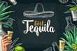 Poster with hand holding glass tequila