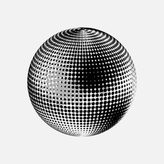 Wall Mural - Abstract globe dotted sphere, 3d halftone effect vector background. Black and white vector illustration.