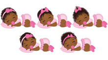 Vector Cute African American Baby Girls With Various Hairstyles