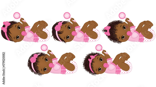Vector Cute African American Baby Girls With Various Hairstyles