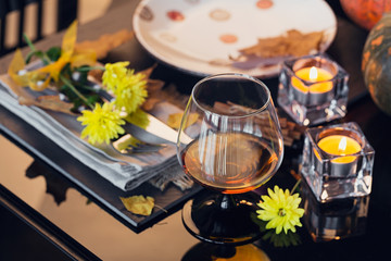 Wall Mural - Table setting with autumn decoration for Thanksgiving.