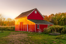 Old Red Barn At Sunset