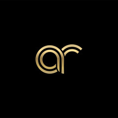 Initial lowercase letter ar, linked outline rounded logo, elegant golden color on black background