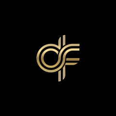 Initial lowercase letter df, linked outline rounded logo, elegant golden color on black background