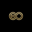 Initial lowercase letter eo, linked outline rounded logo, elegant golden color on black background