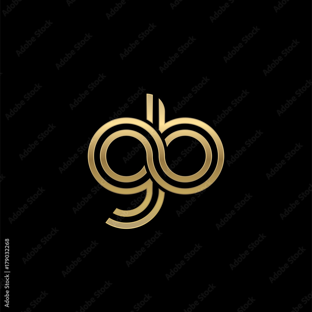 Initial lowercase letter gb, linked outline rounded logo, elegant golden color on black background - obrazy, fototapety, plakaty 