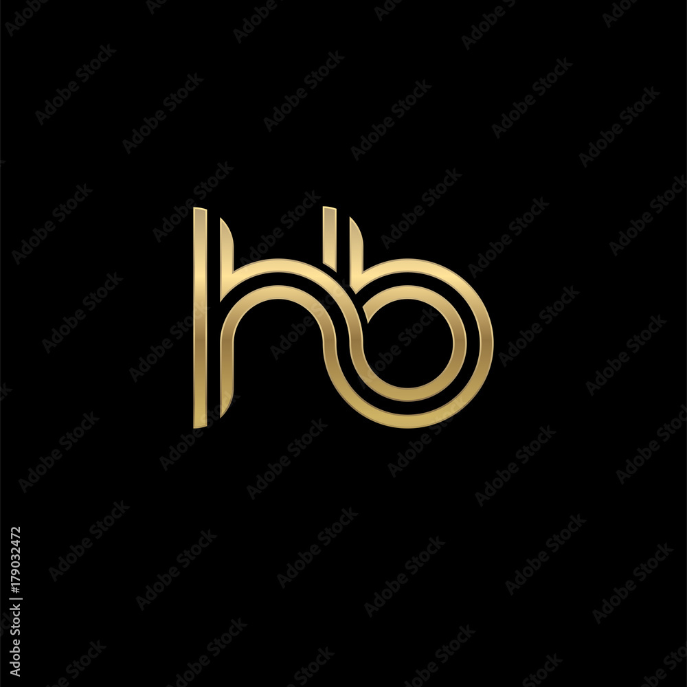 Initial lowercase letter hb, linked outline rounded logo, elegant ...