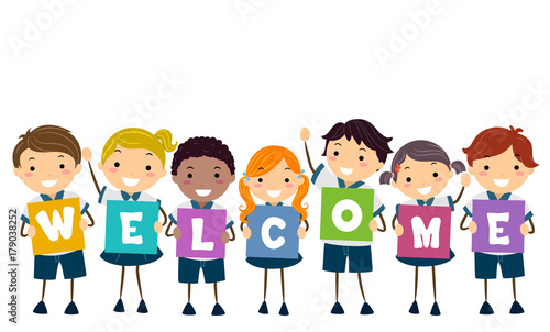 Stickman Kids Uniform Board Welcome Illustration